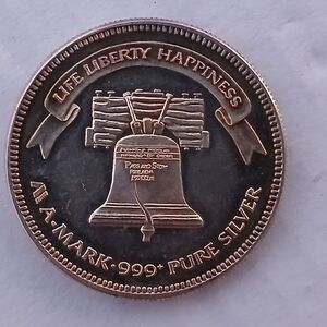 1985 A-mark Liberty 1 Ounce  Liberty Bell .999 Fine Silver Round Vintage Toning